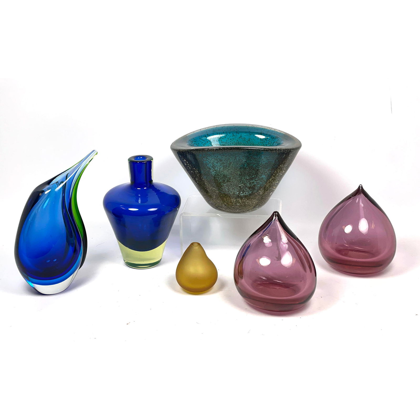 6pc Mid Century Murano Italy Art Glass. Sommerso Vase. Book Ends and Bowl (1 of 13)