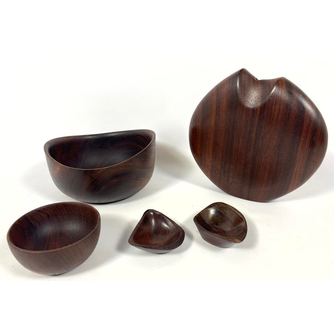 5pc Artisan Turned Wood Vases Vessels. 2 EMILAN Small Bowls. Some rosewood. (1 of 15)