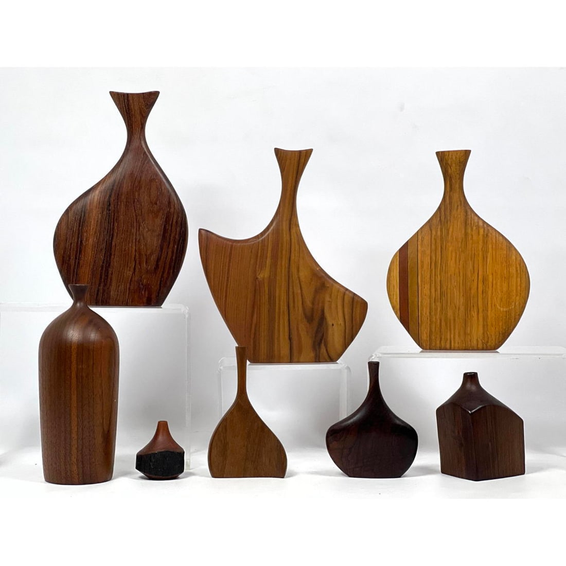 8pc Mid Century Artisan Turned and Carved Wood Vases Doug Ayers Style. Range from very small to 7.5" (1 of 14)
