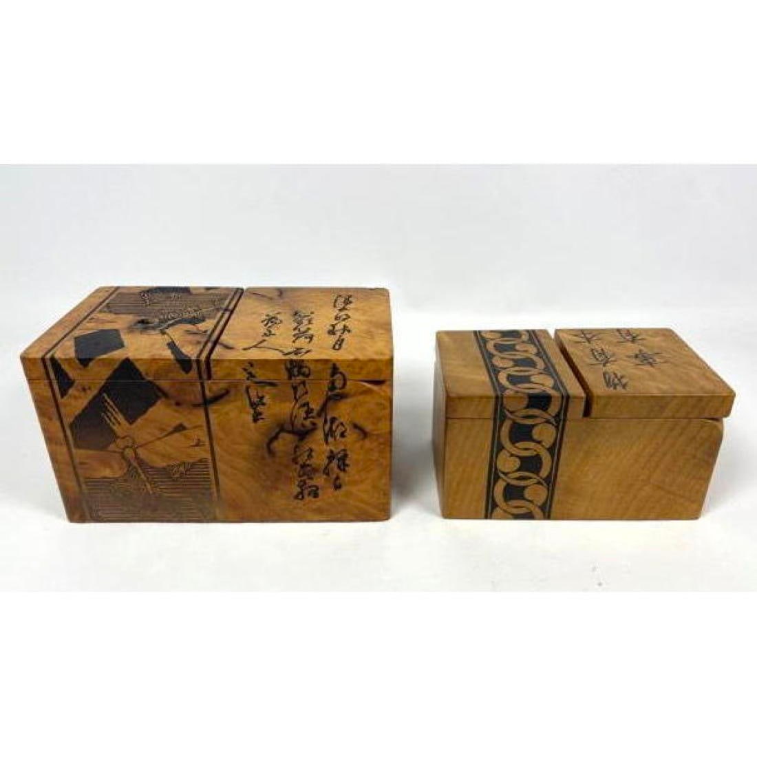 2pc LEE DAVIS American Studio Exotic Wood Boxes. Lidded boxes with ink decorated details. Both artis (1 of 15)