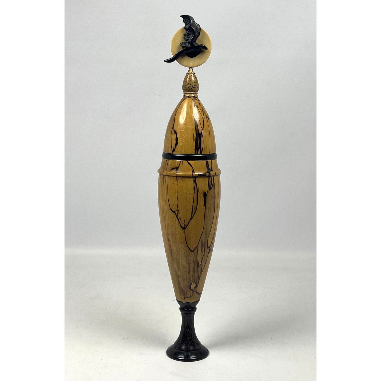 JAY and JANET ROURKE Burl Wood Lidded Vase. Elegant form: "Bird in Flight". 2007. Turned Vessel. Art (1 of 8)