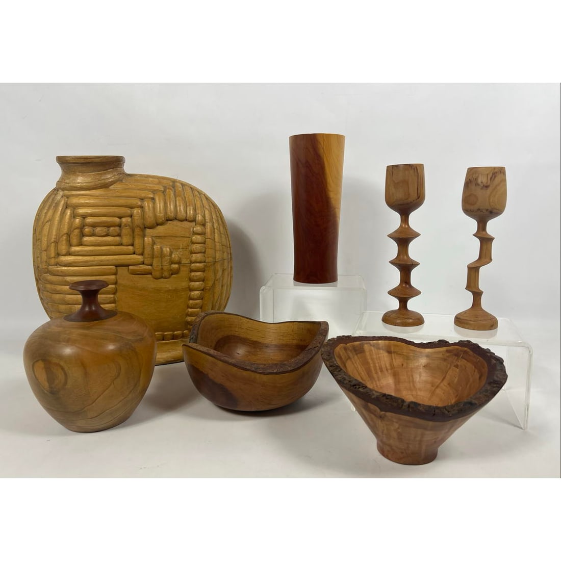 7pc Woodworking Studio Items. Live Edge Bowls. Vases, etc. Some signed. (1 of 16)