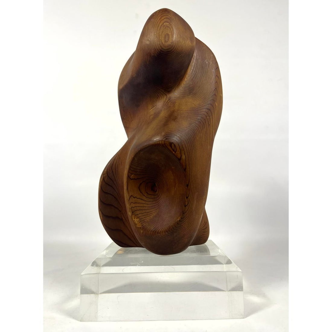 Abstract Carved Black Walnut Sculpture on Lucite Plinth Base. Modernist. (1 of 14)
