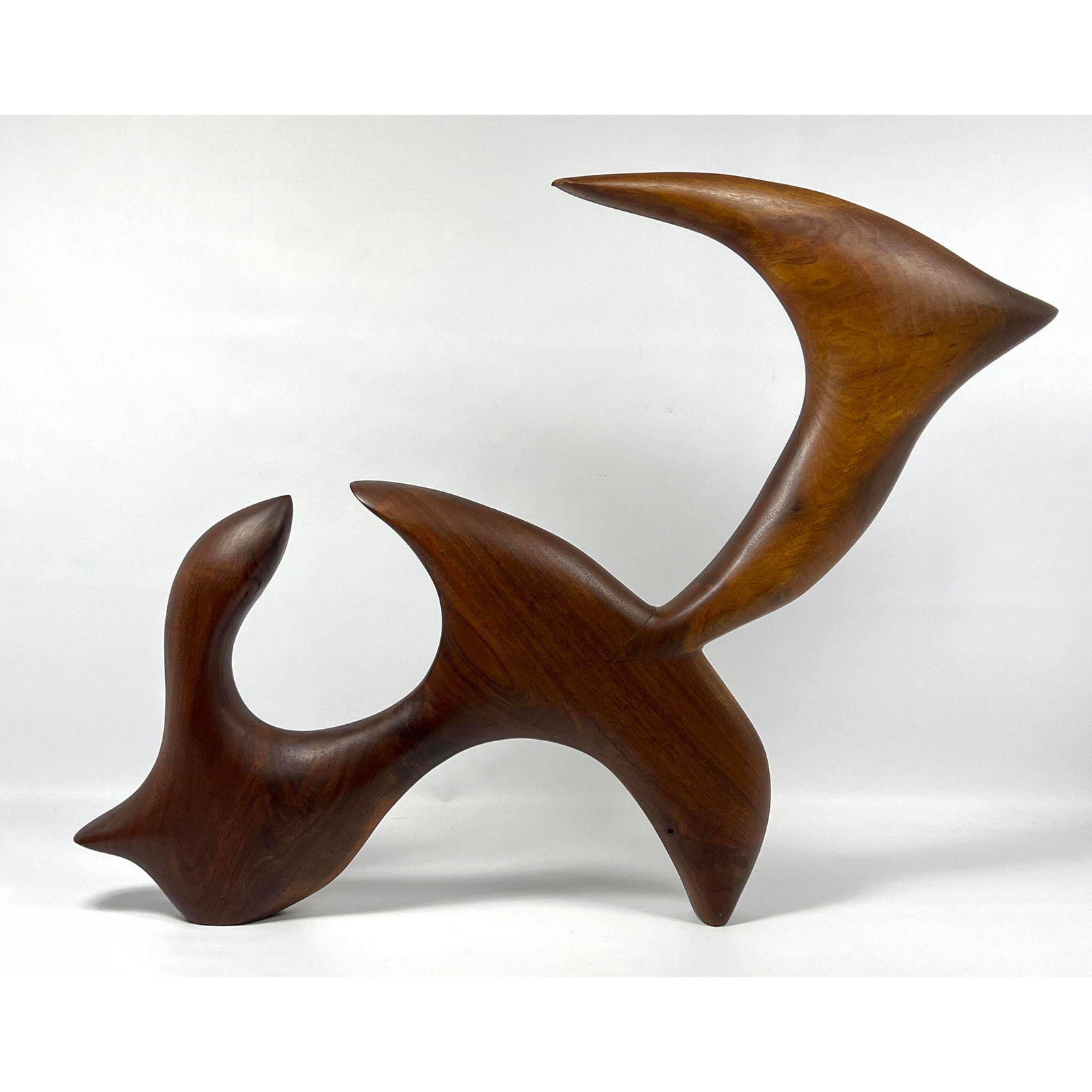 Large Modernist Abstract Carved Walnut Sculpture. Reminiscent of Sea Life and Fish. (1 of 15)