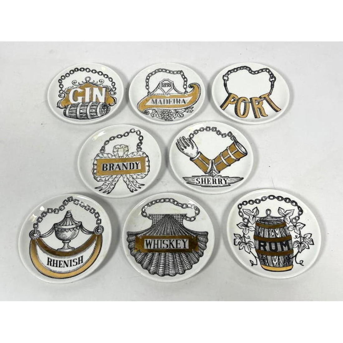 Set 8 PIERO FORNASETTI Italian Porcelain Coasters. "Vini e Liquori". Wines and Liquors. Marked. (1 of 16)