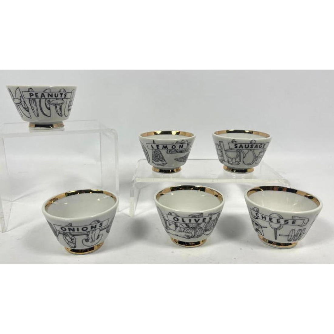 Set 6 PIERO FORNASETTI Attributed Italian Porcelain Snack Bowls. Super cool graphic images of Onions (1 of 12)