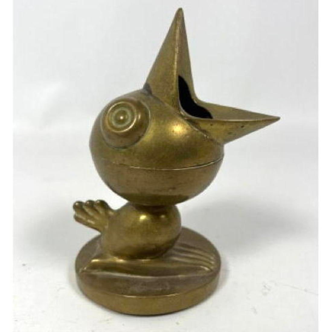 Mid Century Modern Brass Bird Ashtray. Figural bird with open beak and big eyes. Wiener Werkstatte s (1 of 10)