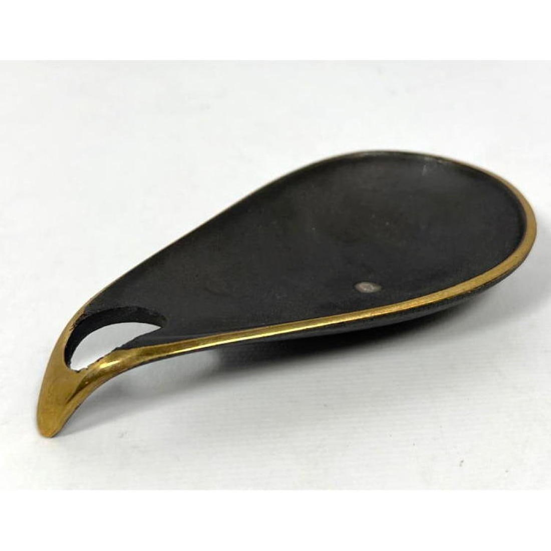 CARL AUBOCK Austrian Bronze Teardrop Dish. Sculptural Scoop form has original dark patina with shiny (1 of 8)