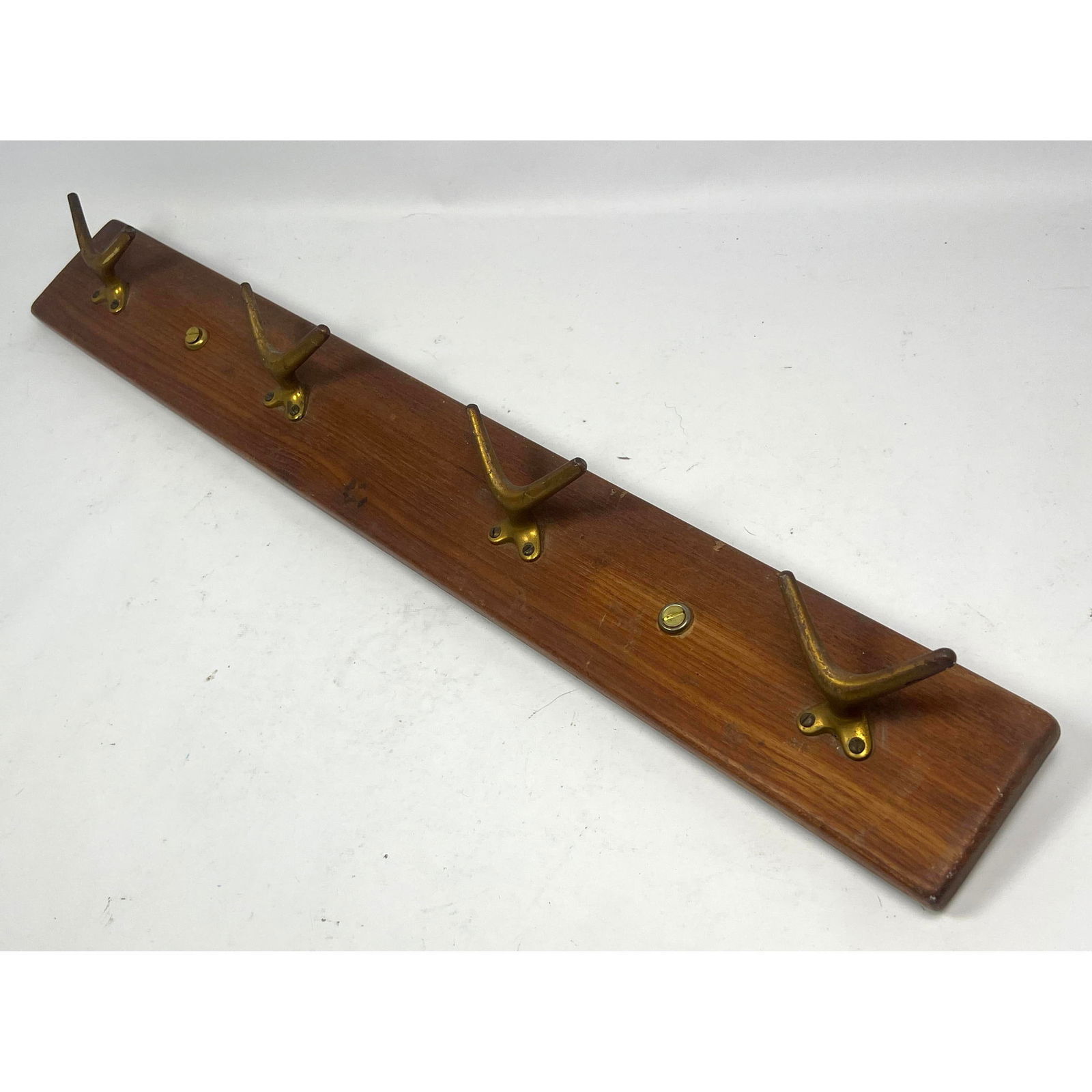 Mid Century Aubock Style Wall Mount Coat Rack. Danish Teak Modern. Marked Made in Denmark. (1 of 6)