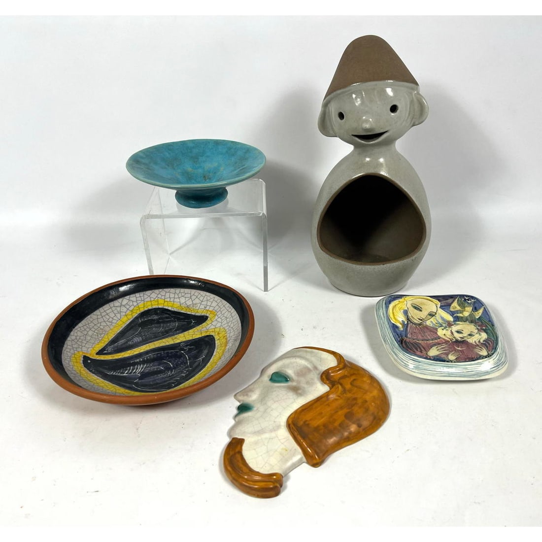 5pc Mid Century and Art Deco Studio Pottery. Italian. Austrian and Japanese. Some marked (1 of 14)