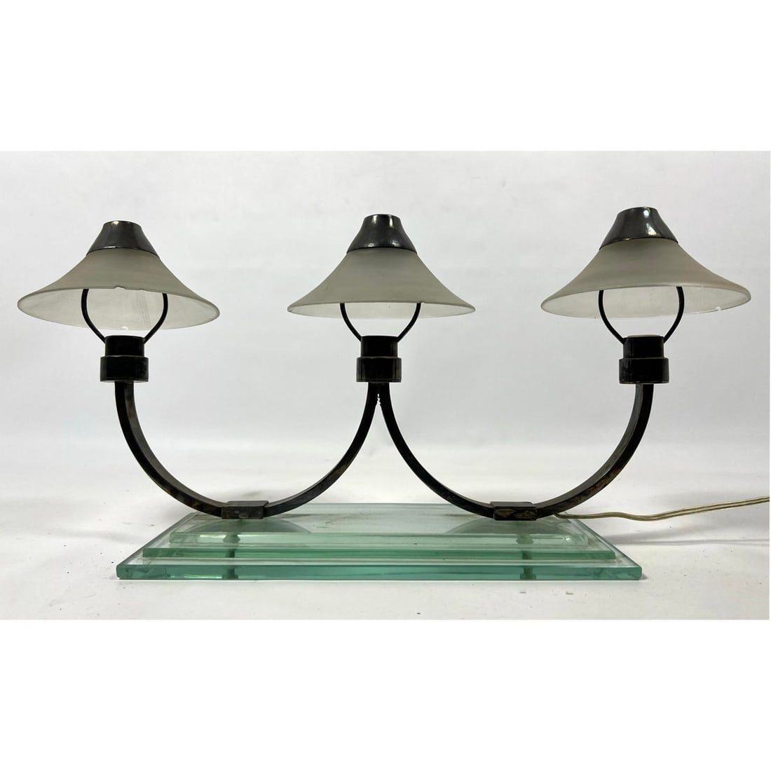 Rare Glass and Silvered Brass Modernist Lamp by Marc Erol for La Cremalliere. France. c. 1930 (1 of 11)