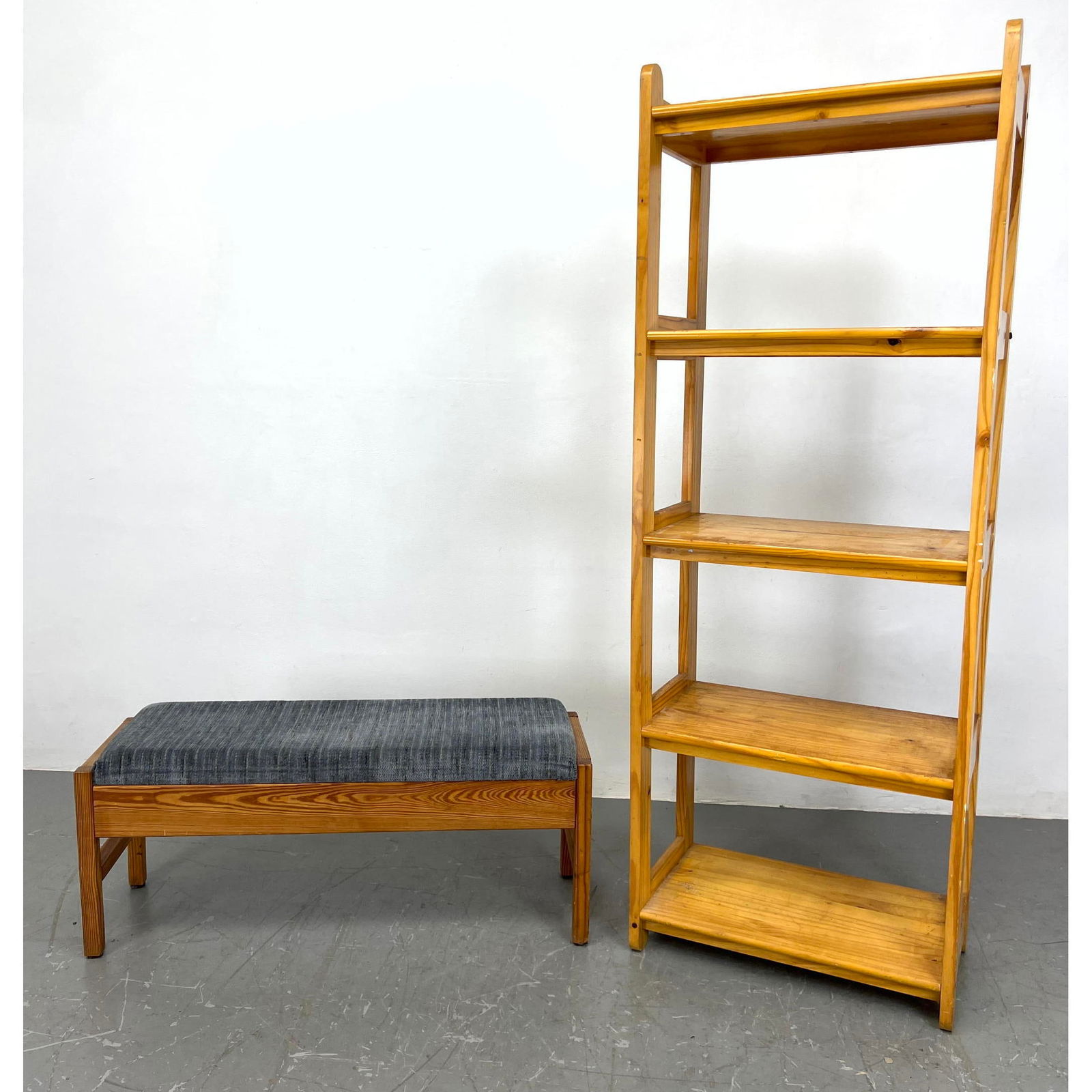 2pc Swedish Modern Furniture. Pine Shelf Bookcase and Pine Bench. (1 of 15)
