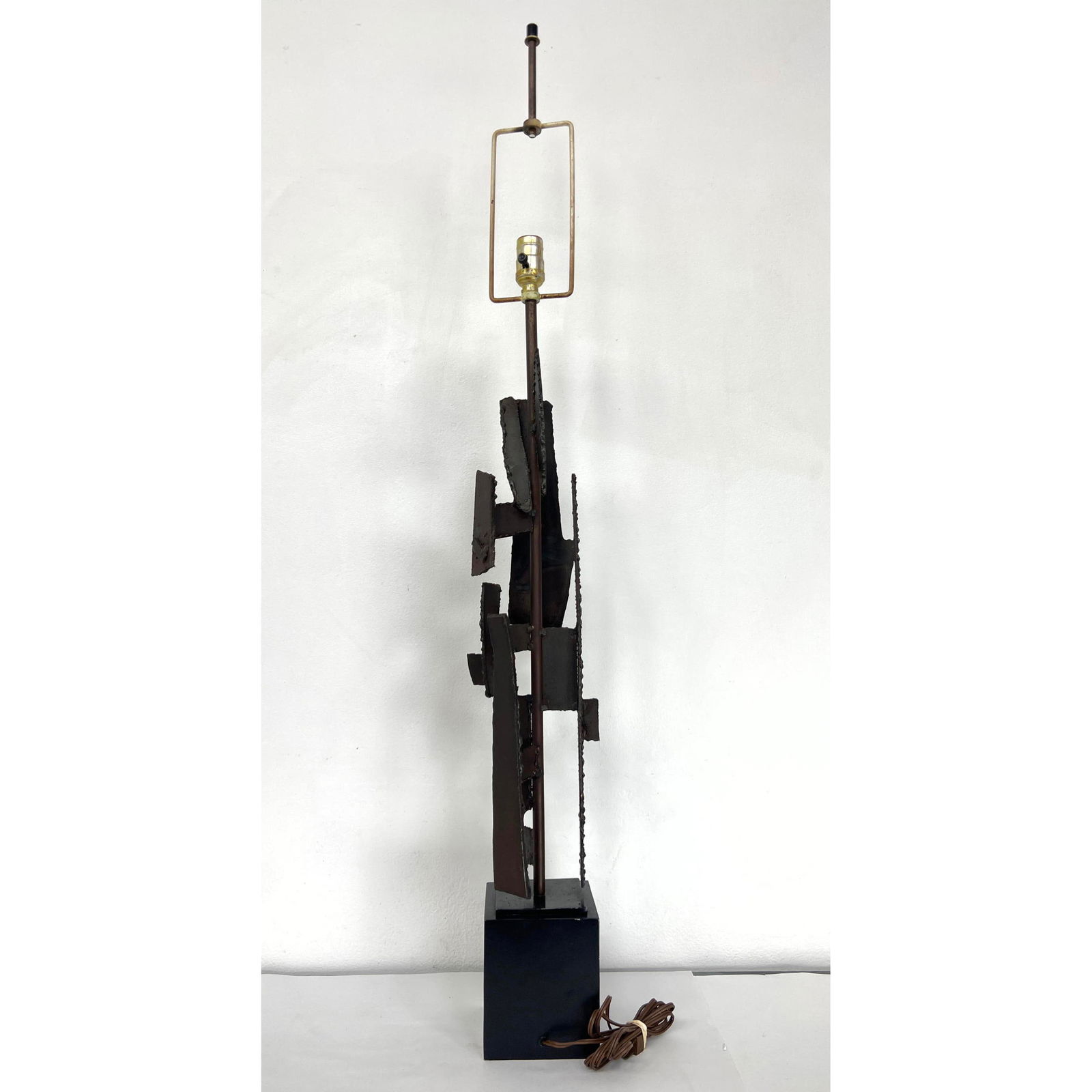 HARRY BALMER for LAUREL Brutalist Metal Lamp. Welded steel Sculpture. Black Base. Unmarked. (1 of 10)