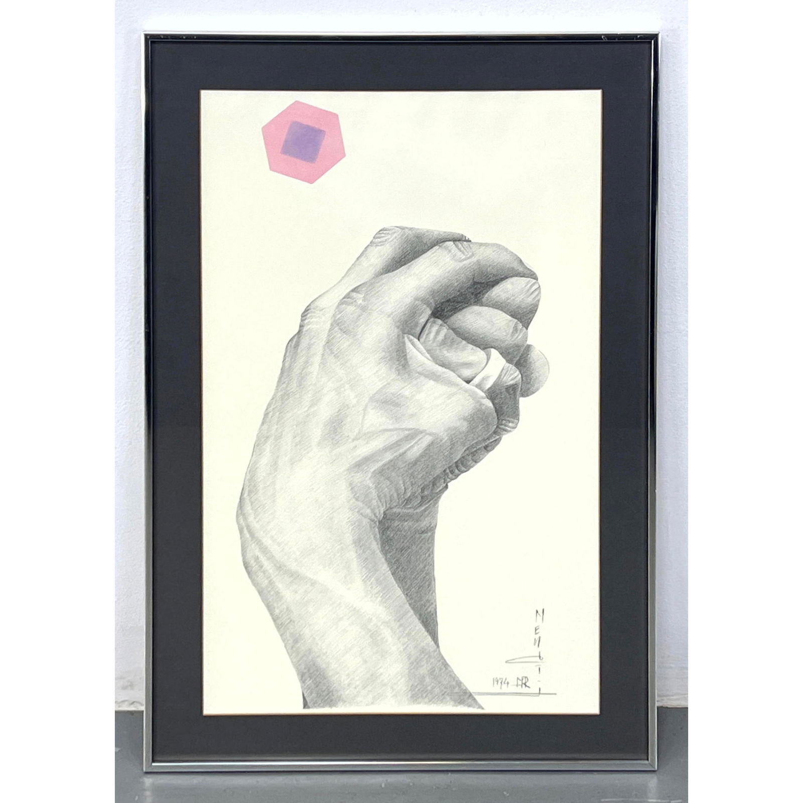 Pencil Drawing Print Clenched Hands. Pencil Signed and Initials 1974. (1 of 10)