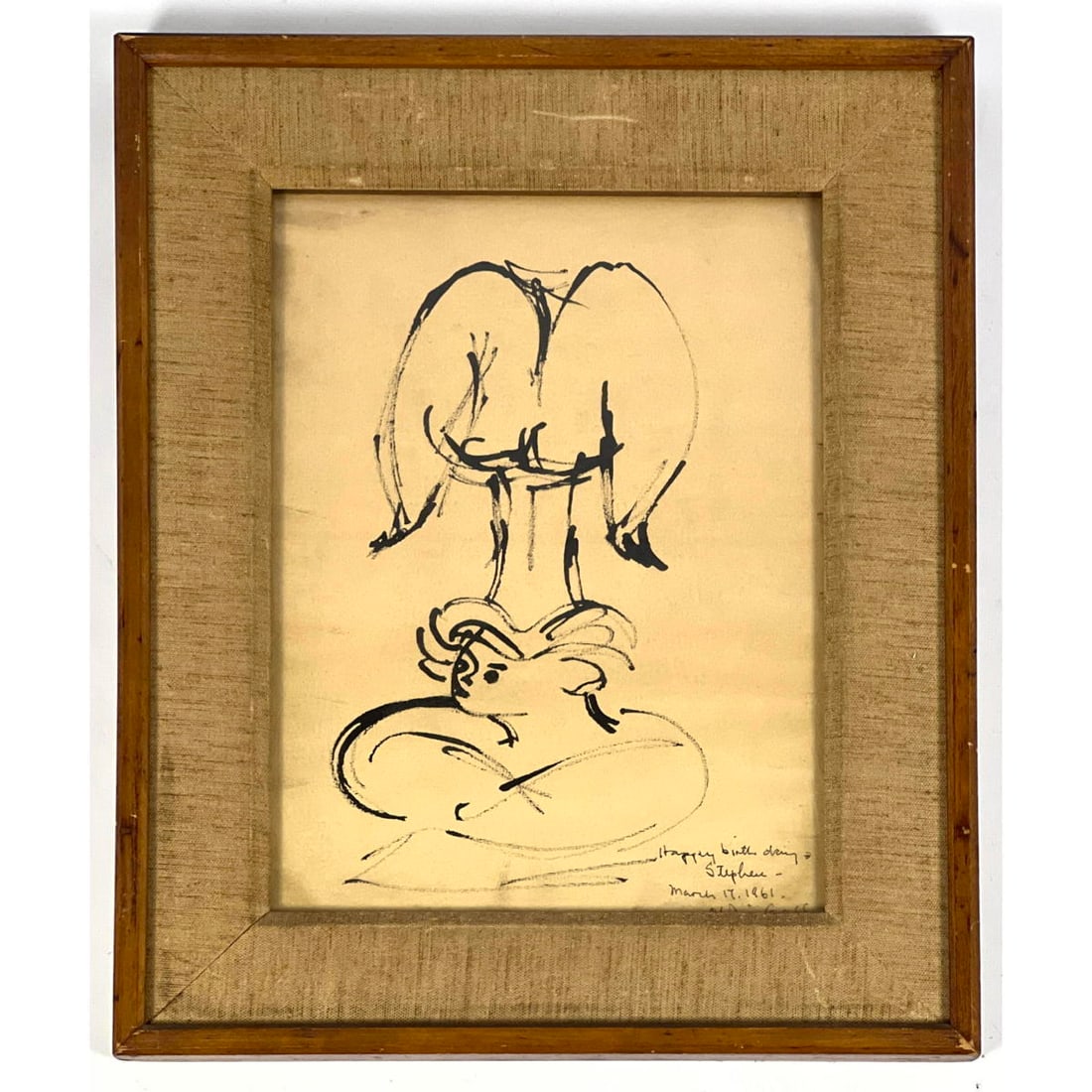 CHAIM GROSS Original Ink Drawing Sketch. Figural images. Inscribed "Happy Birth Day Stephen March 19 (1 of 6)