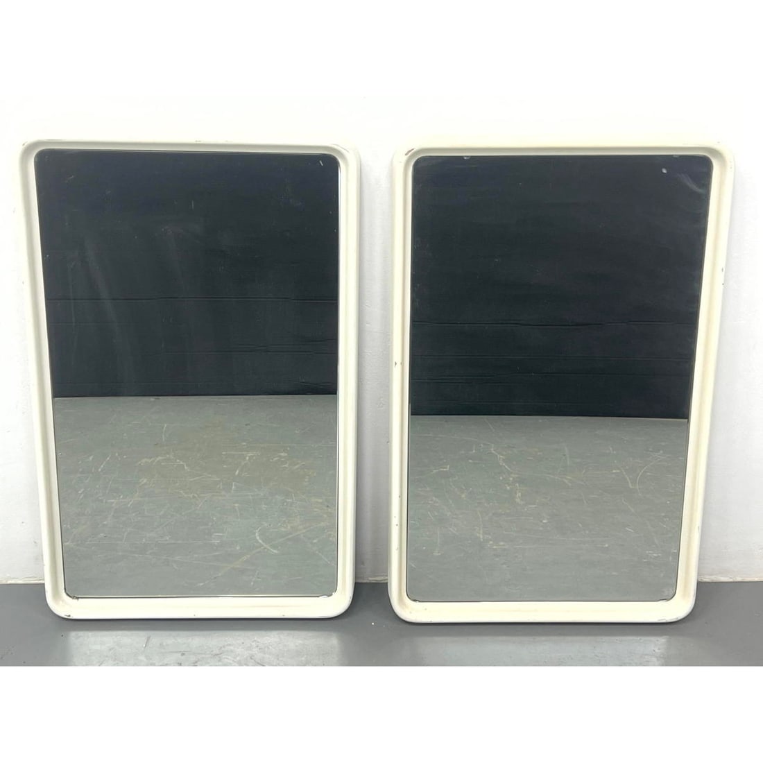 Pair 70s Modern White Wall Mirrors. Composition like plastic. (1 of 14)