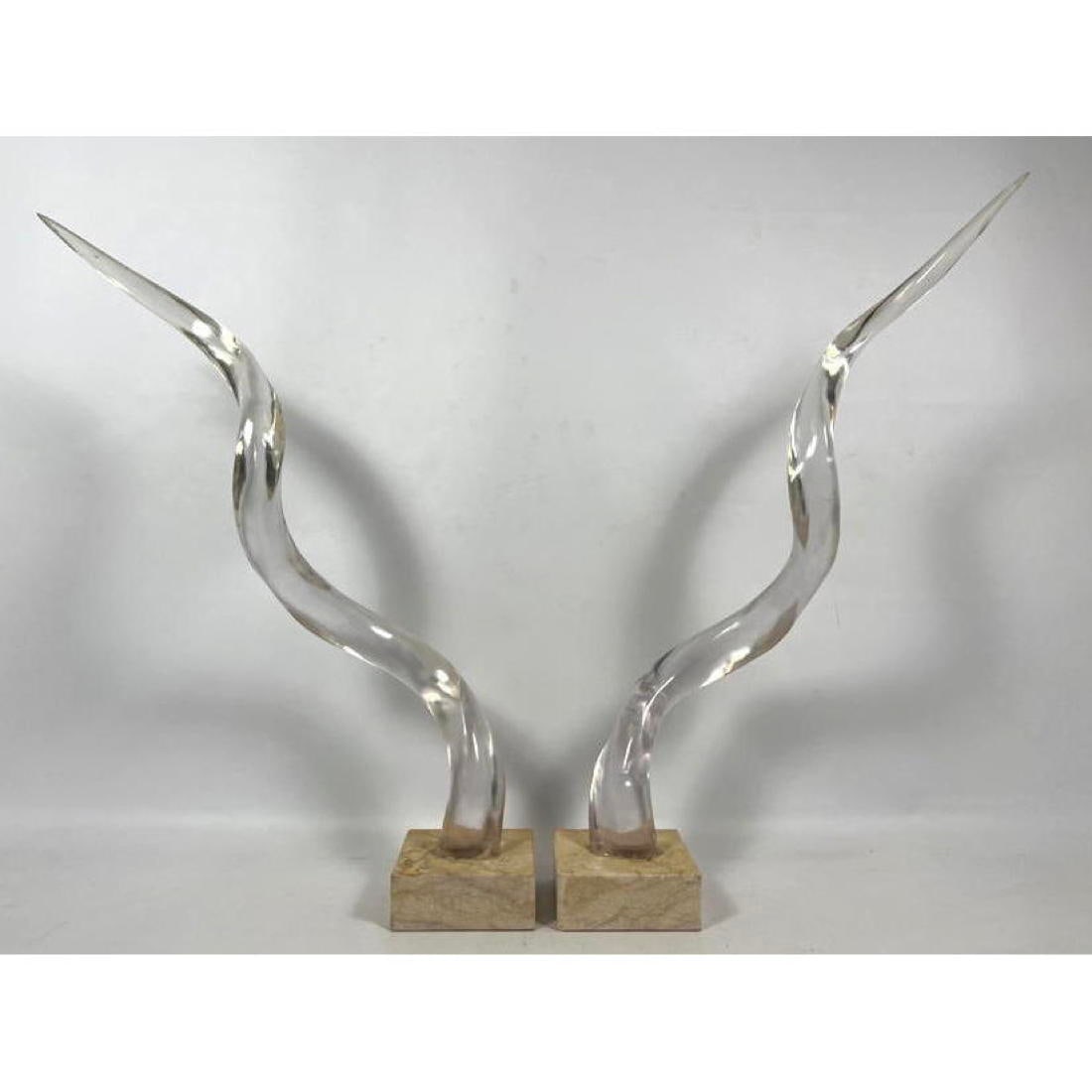 Lucite / acrylic Modernist Horn form Sculptures. Stone bases. (1 of 11)