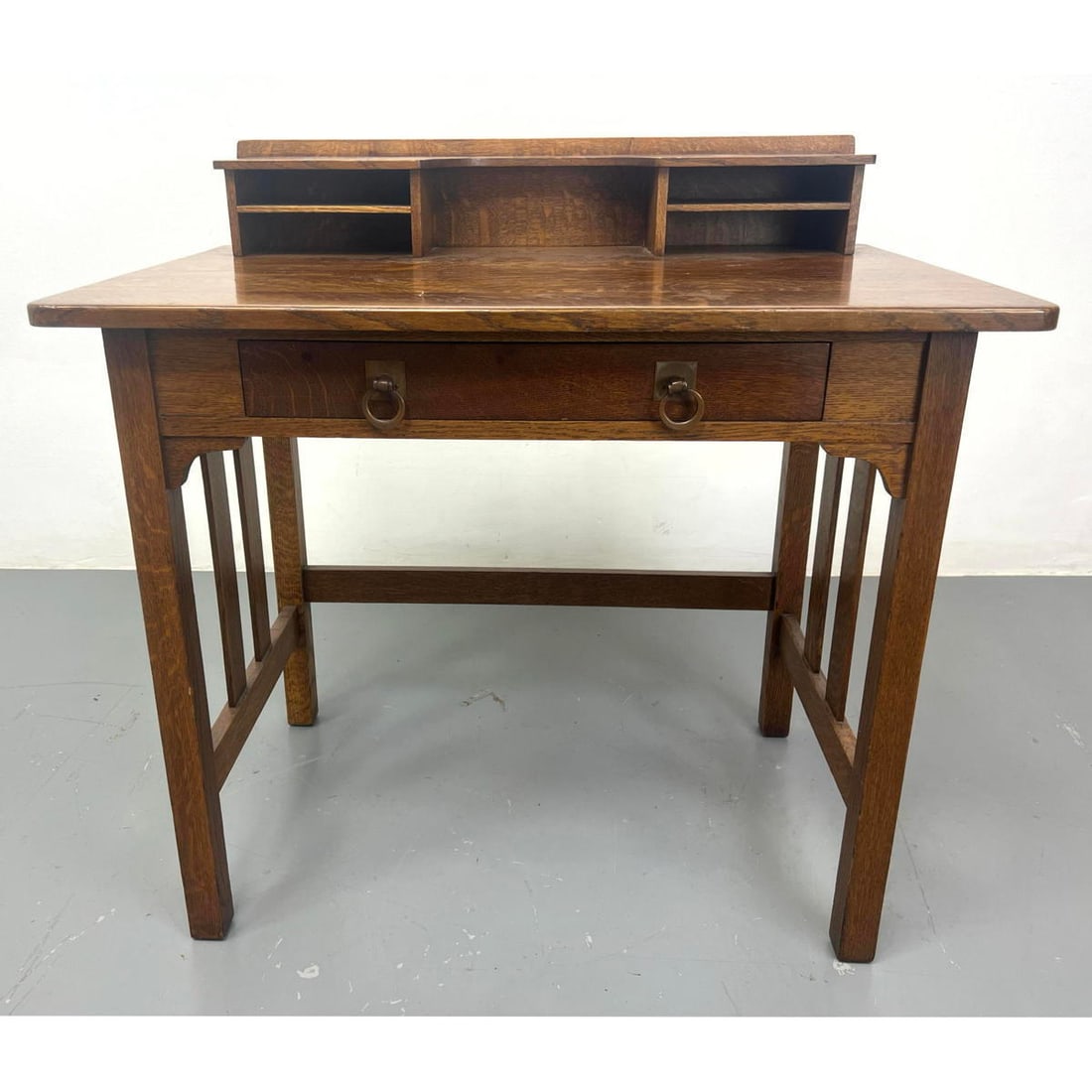STICKLEY BROS Quaint Furniture Mission Oak Desk. Arts and Crafts Pulls. Taller back with open storag (1 of 16)