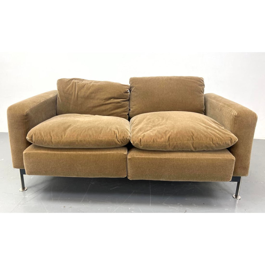 Robert Haussmann for Stendig love seat stainless steel and mohair. Reupholstered very clean. (1 of 12)