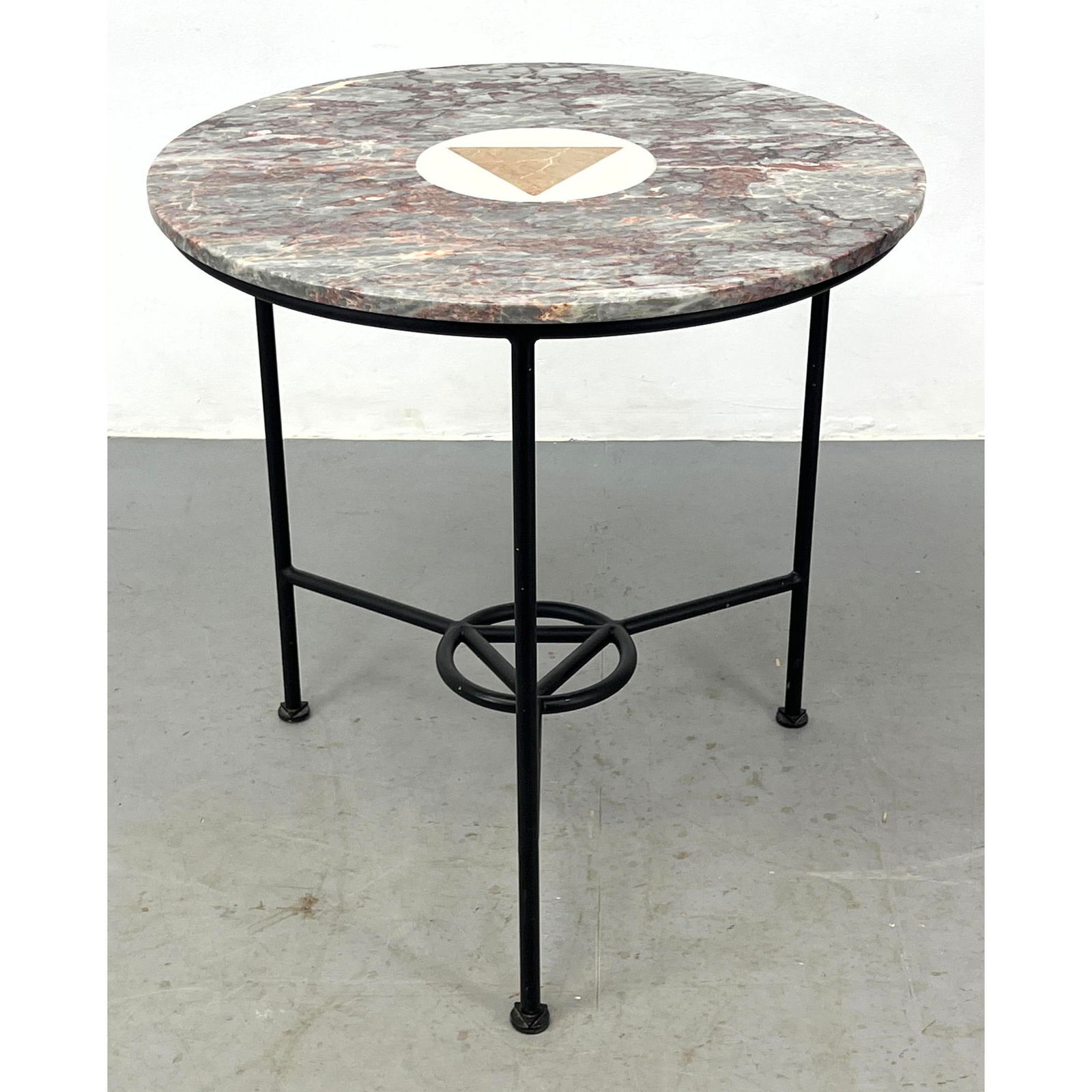 Inlaid Colored Marble Top Modernist Occasional Table. Decorative Iron Tripod Base. (1 of 1)