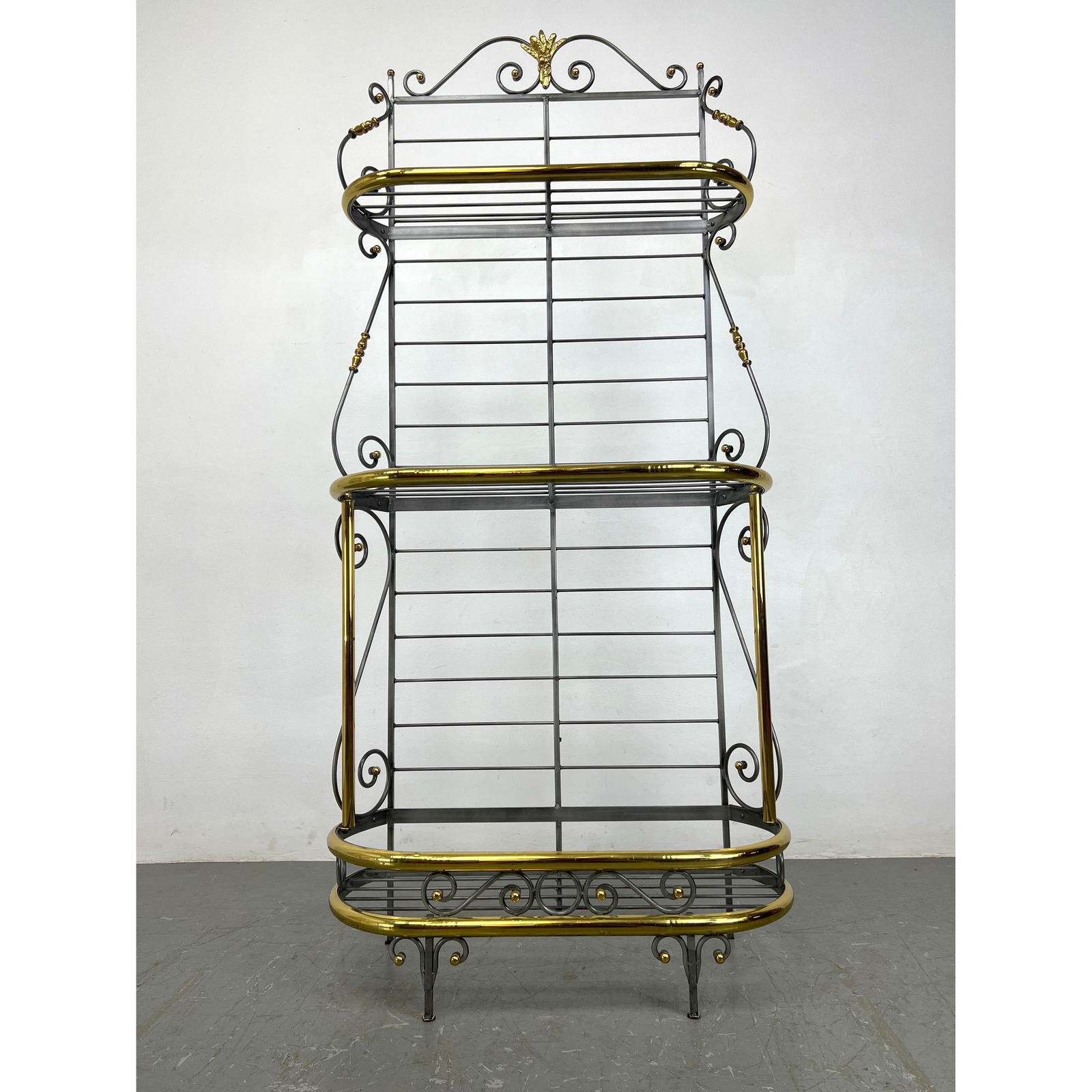 Iron and Brass Bakers Rack. Decorative Scroll design. (1 of 16)