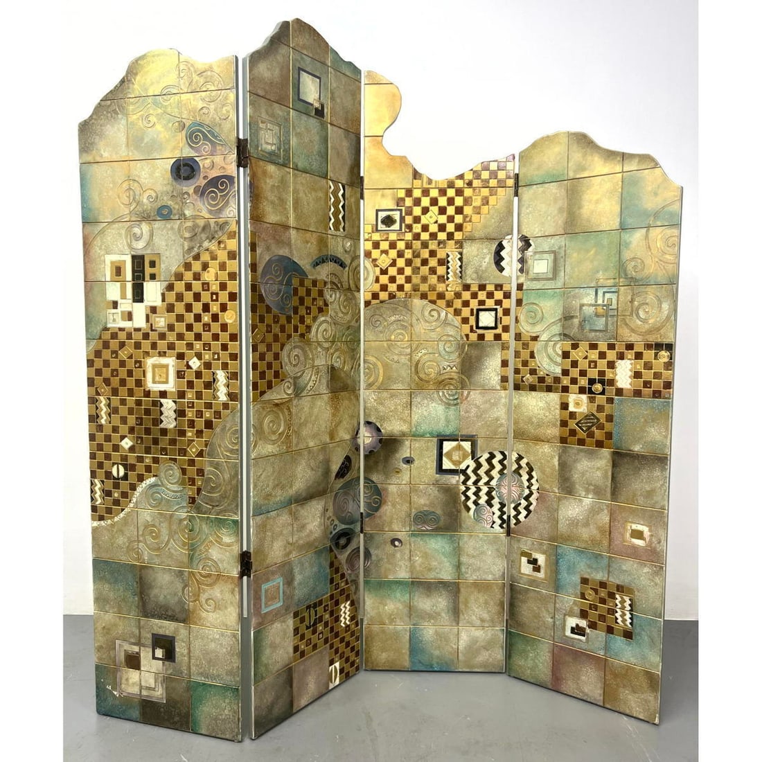 4 Panel Folding Room Divider Screen. Decorative design. 80s modern. (1 of 12)