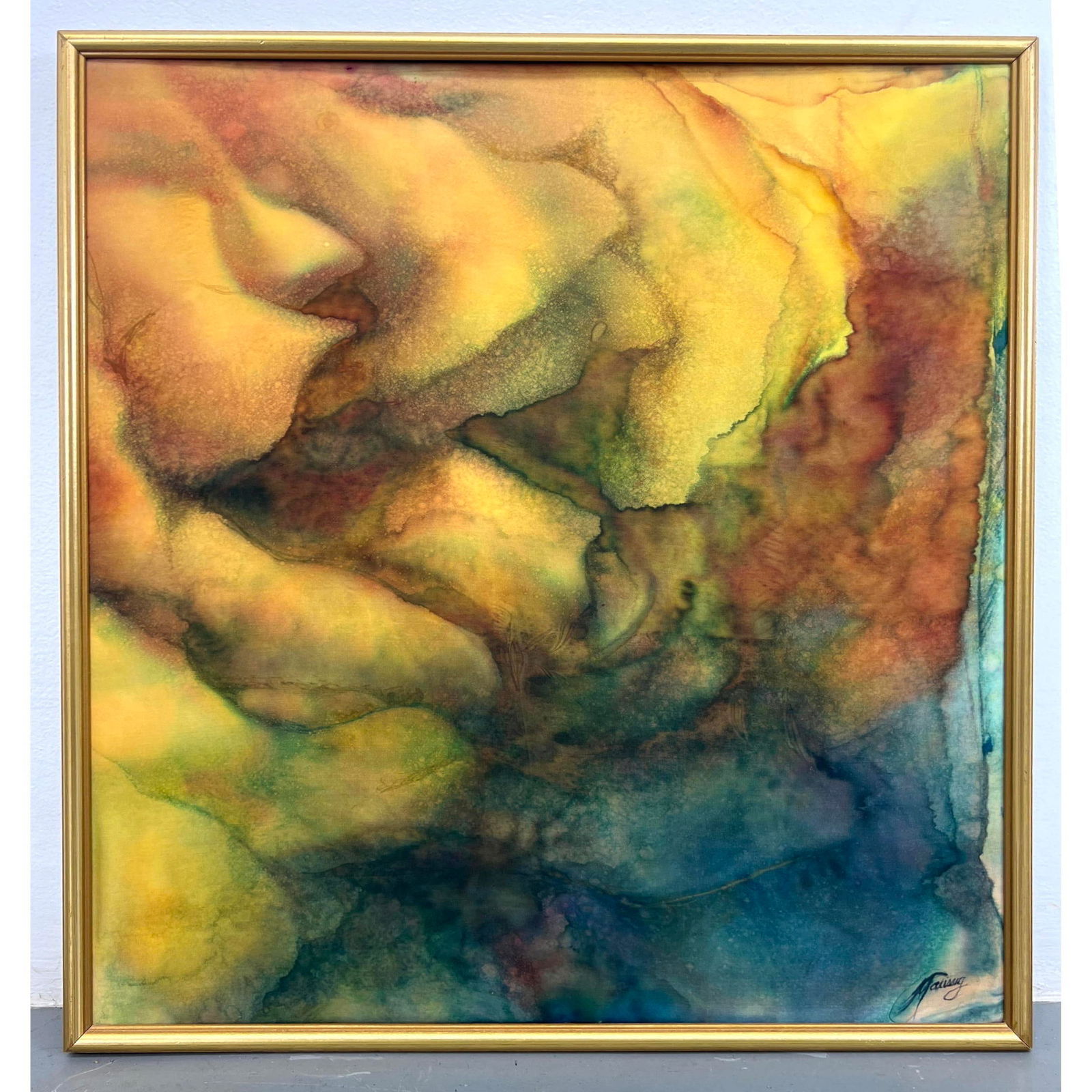 Signed Modernist Stain Painting. Richly colored abstract painting. Signed illegibly. Abstract Modern (1 of 9)