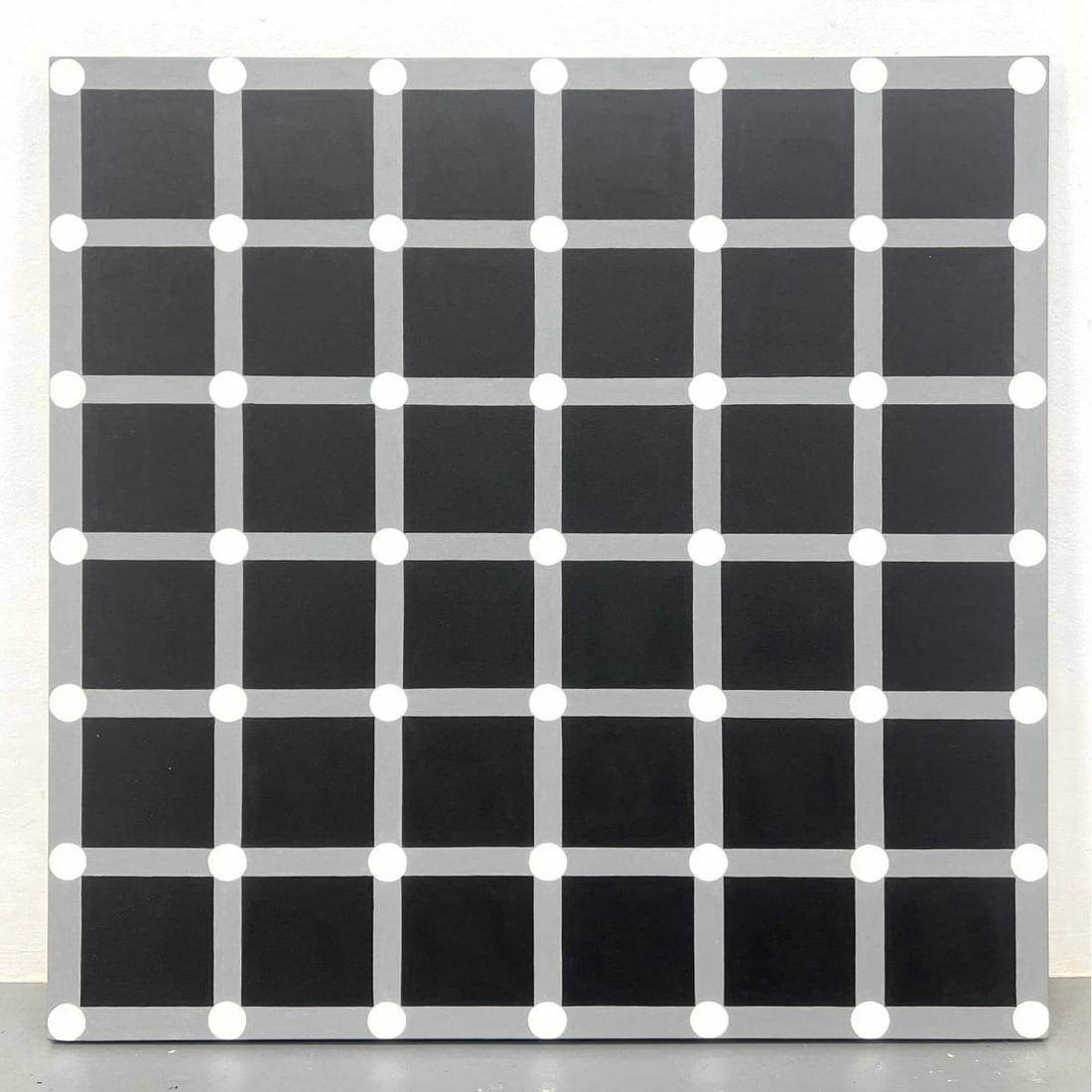Lg TIM RAY FISHER Painting OP ART Shaded Black and White dots and gray squares Modernist Painting. S (1 of 12)