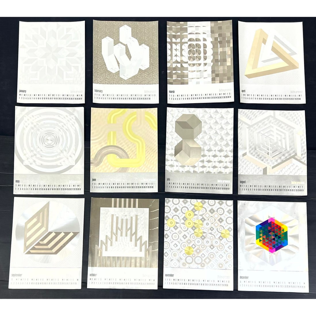 12pc Graphic Op Art Calendar Pages. DUFEX PROCESS. (1 of 18)