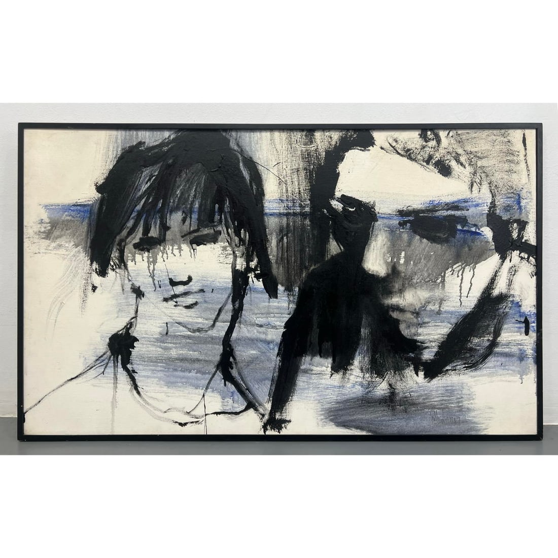Large Monotone Abstract Portrait Painting. Abstract Modern. Signed illegibly. (1 of 10)