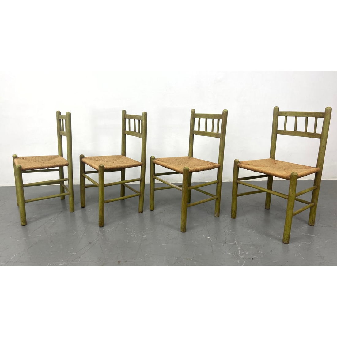 Set 4 Painted Frame Woven Rush Seat Dining Chairs. (1 of 13)