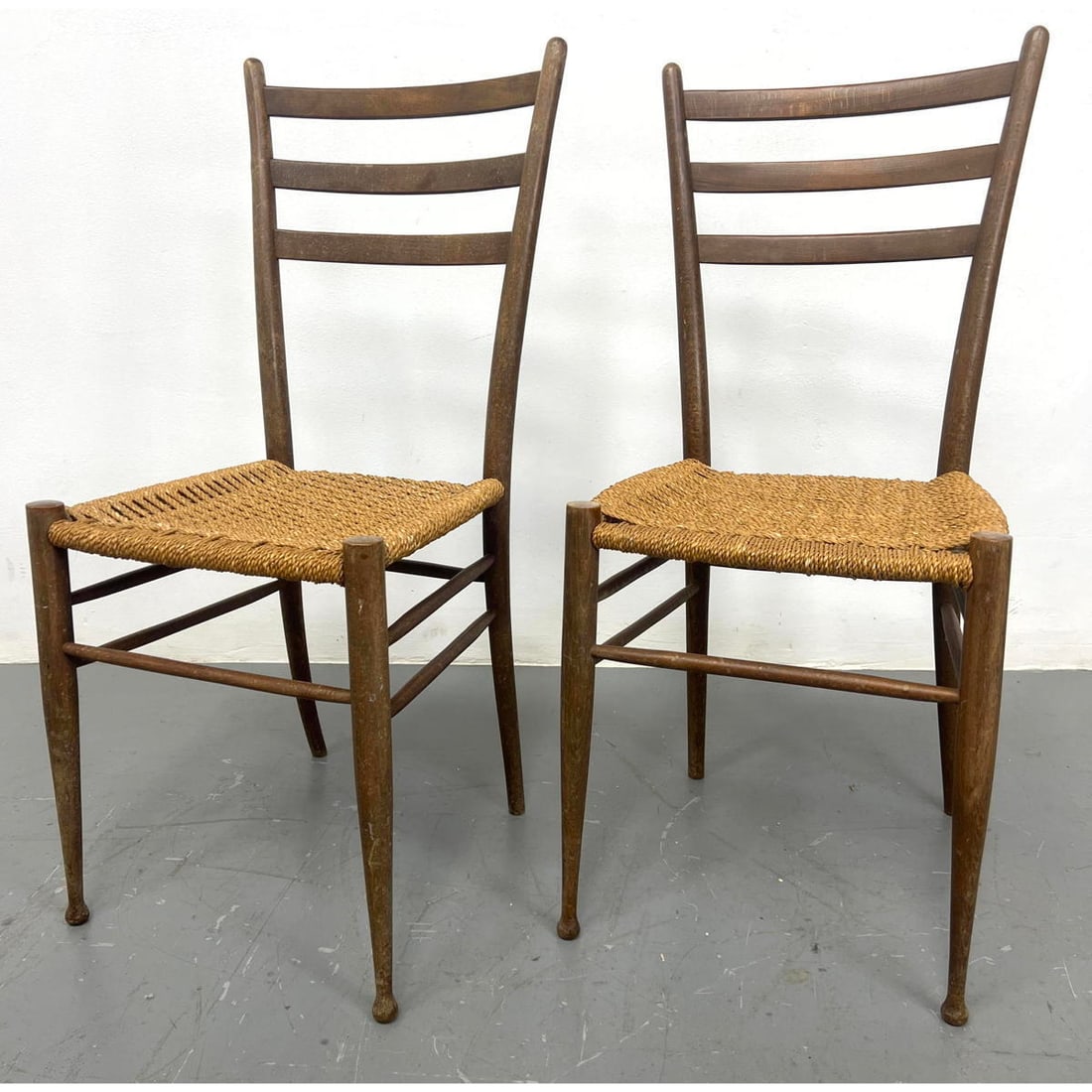 Pair Italian Modern Side Chairs.  Rope cord Seats. (1 of 13)