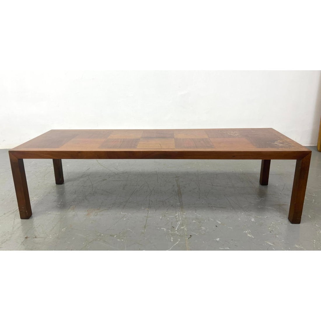 American Modern Walnut LANE Parquet Coffee Table. Square Column Walnut Legs. Marked. (1 of 11)