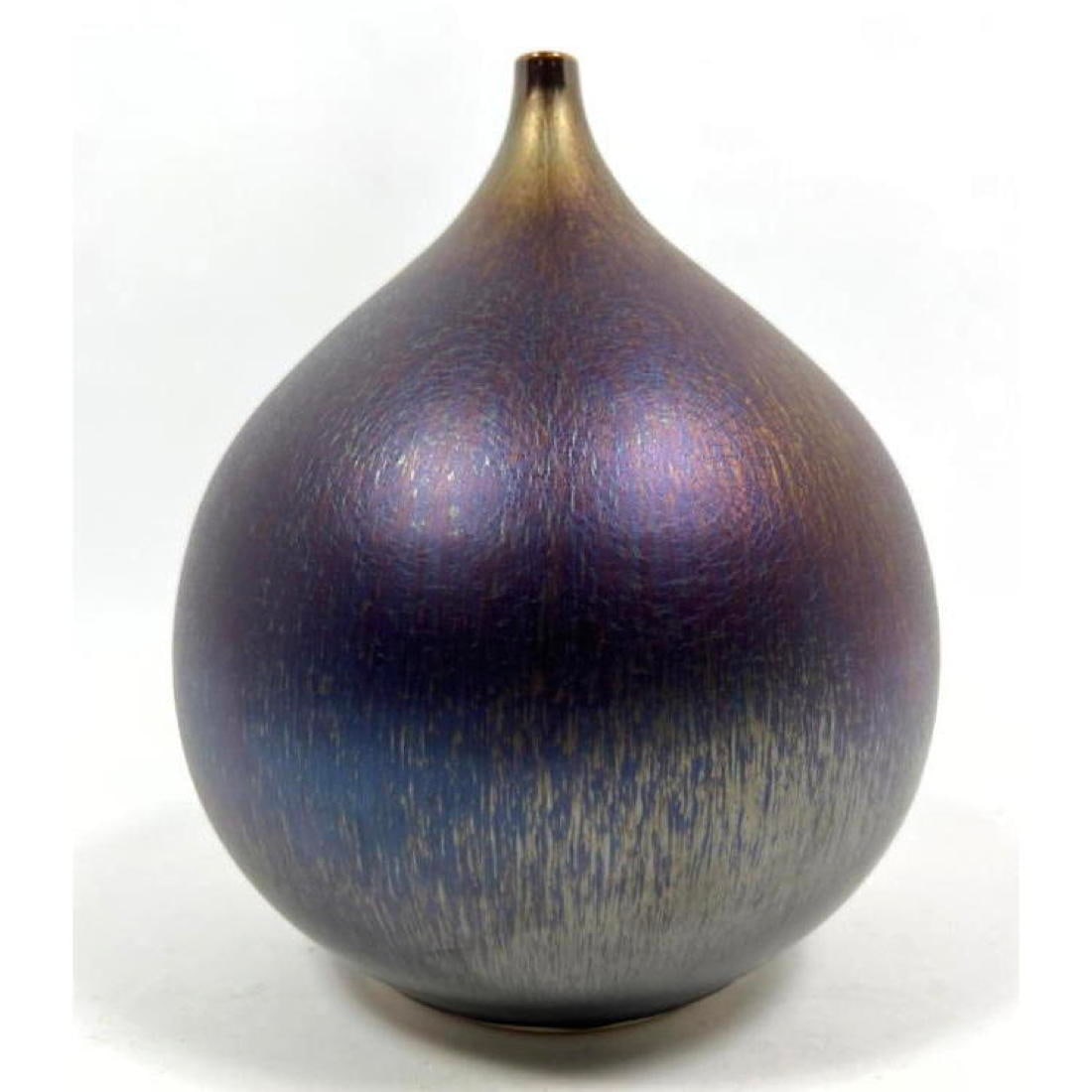 HIDEAKI MIYAMURA Signed Blue Hare's Fur Glazed Vase. Large Bulbous Porcelain Form with lovely drip g (1 of 9)