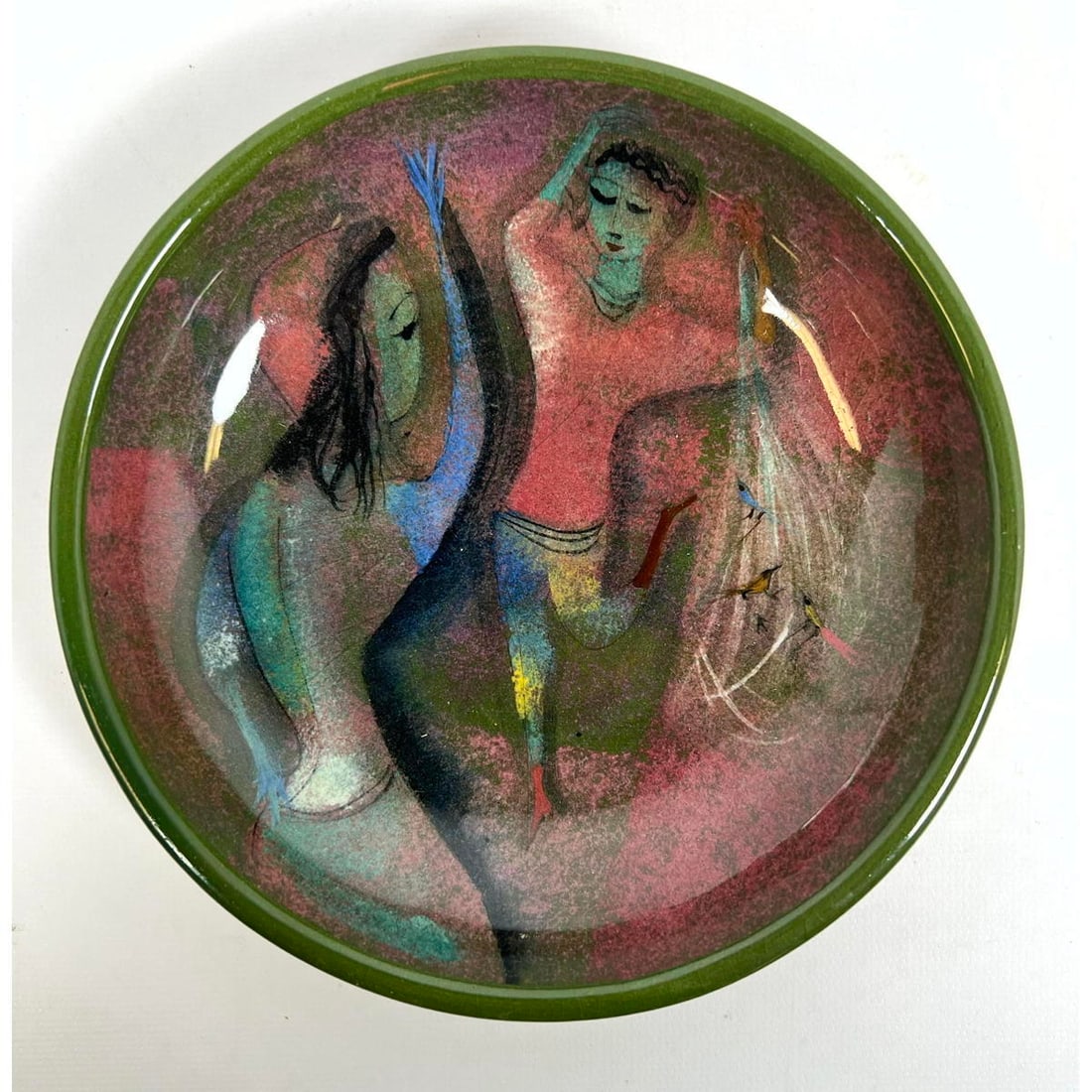 Polia Pillin Glazed Ceramic Dish. Signed Pillin. Dancing Figures. (1 of 8)