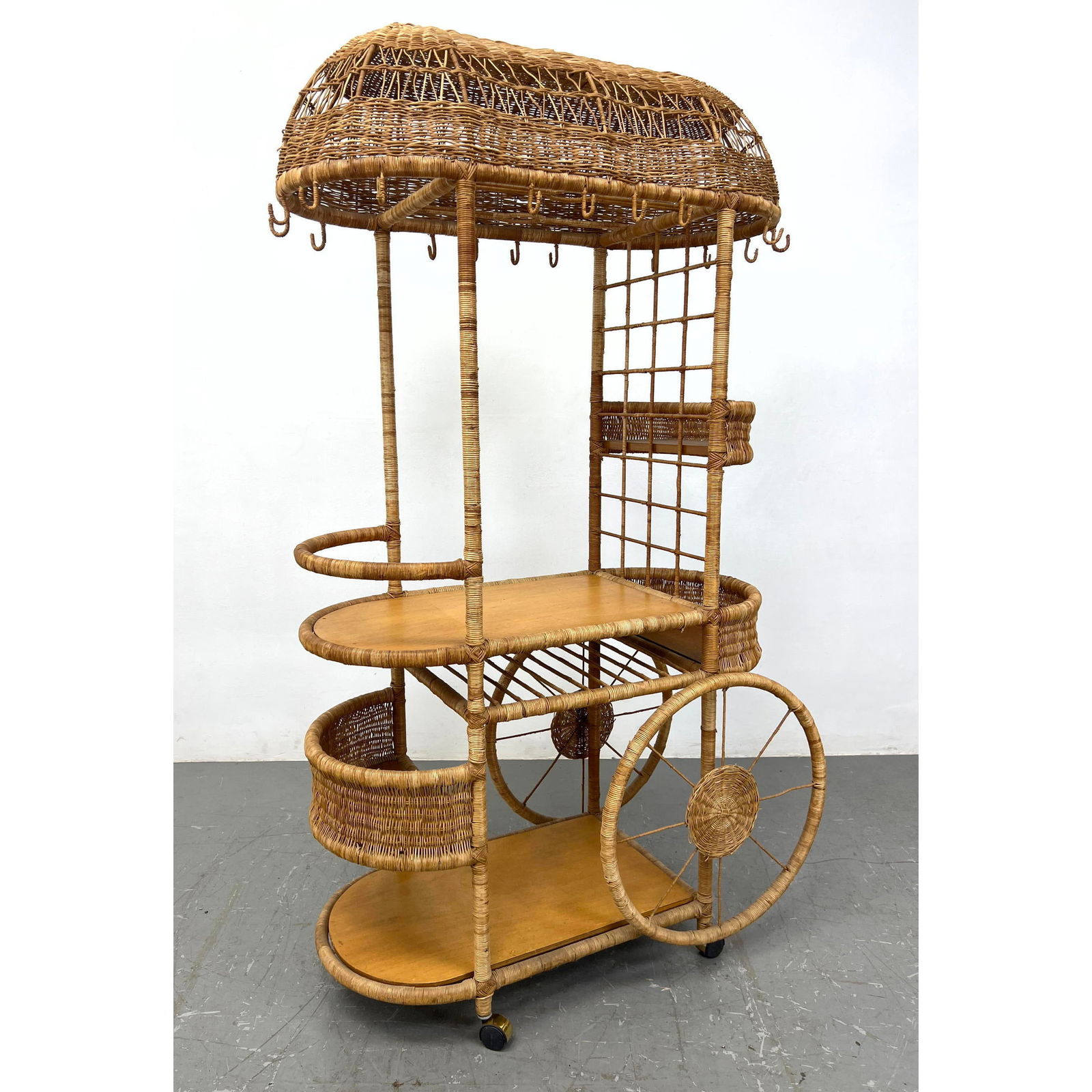 Whimsical Rattan Rolling Bar Cart Server. (1 of 16)