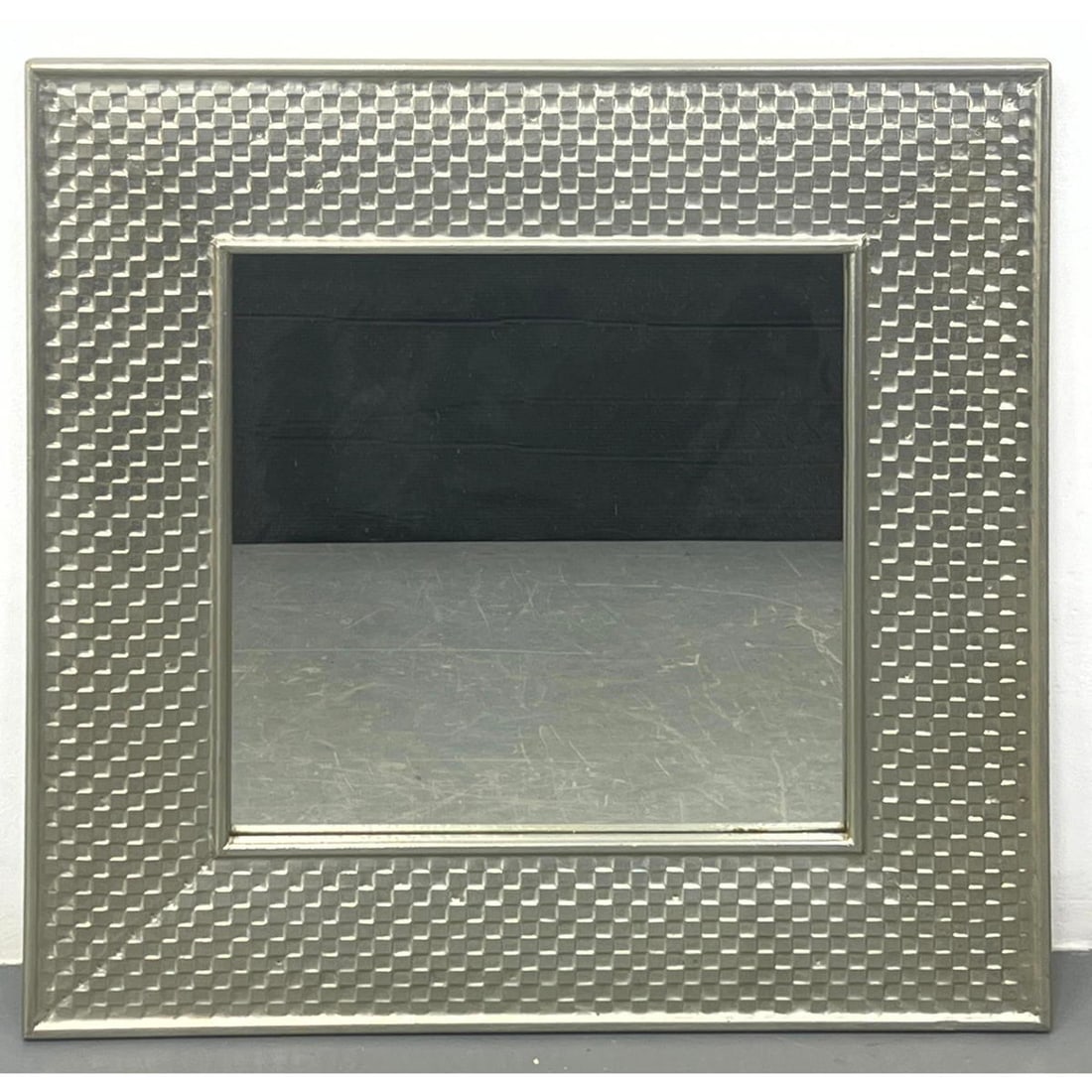 Wall Mirror. Silver Finish Textured Checkerboard Frame. (1 of 7)