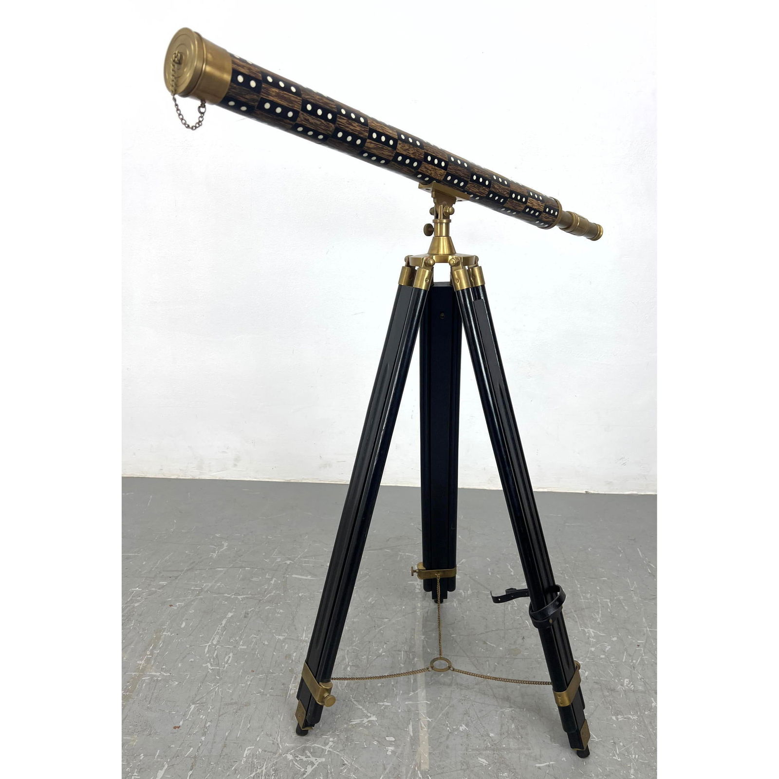 Decorative Inlaid Telescope on Tripod Stand. Brass mounted. (1 of 12)