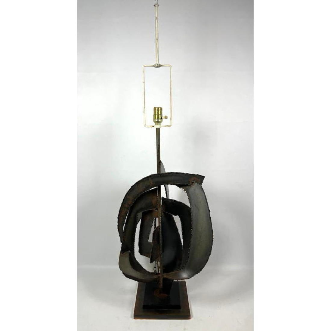 Large Harry Balmer brutalist iron framed lamp, torch cut. Laurel. (1 of 13)