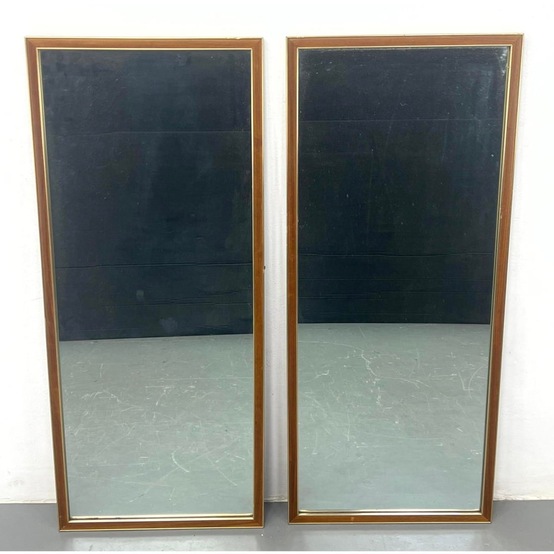 Pr Walnut and Metal Framed Wall Mirrors. (1 of 9)