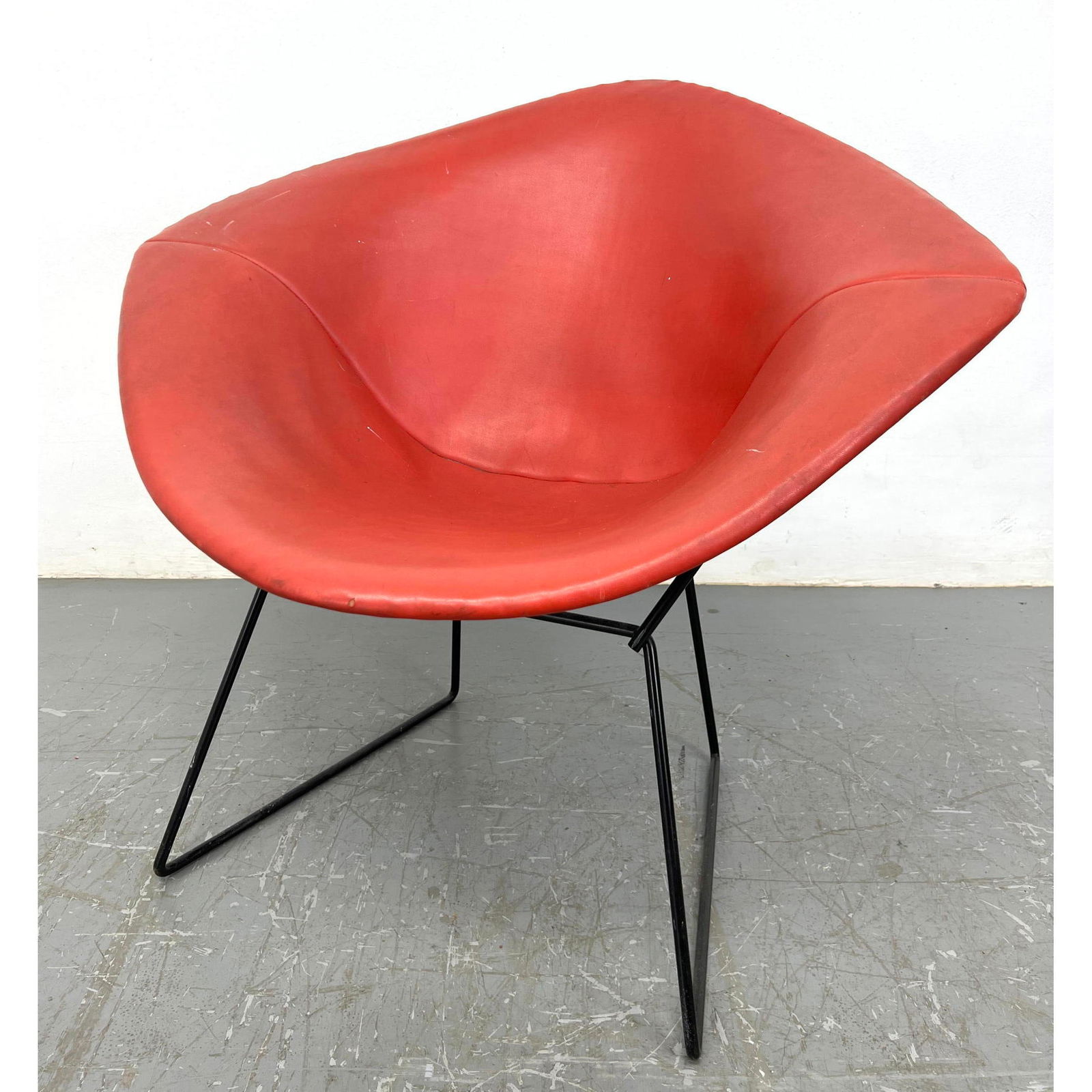 HARRY BERTOIA for KNOLL Diamond Lounge Chair. Black metal frame. Red slipcover. KNOLL Label. (1 of 8)