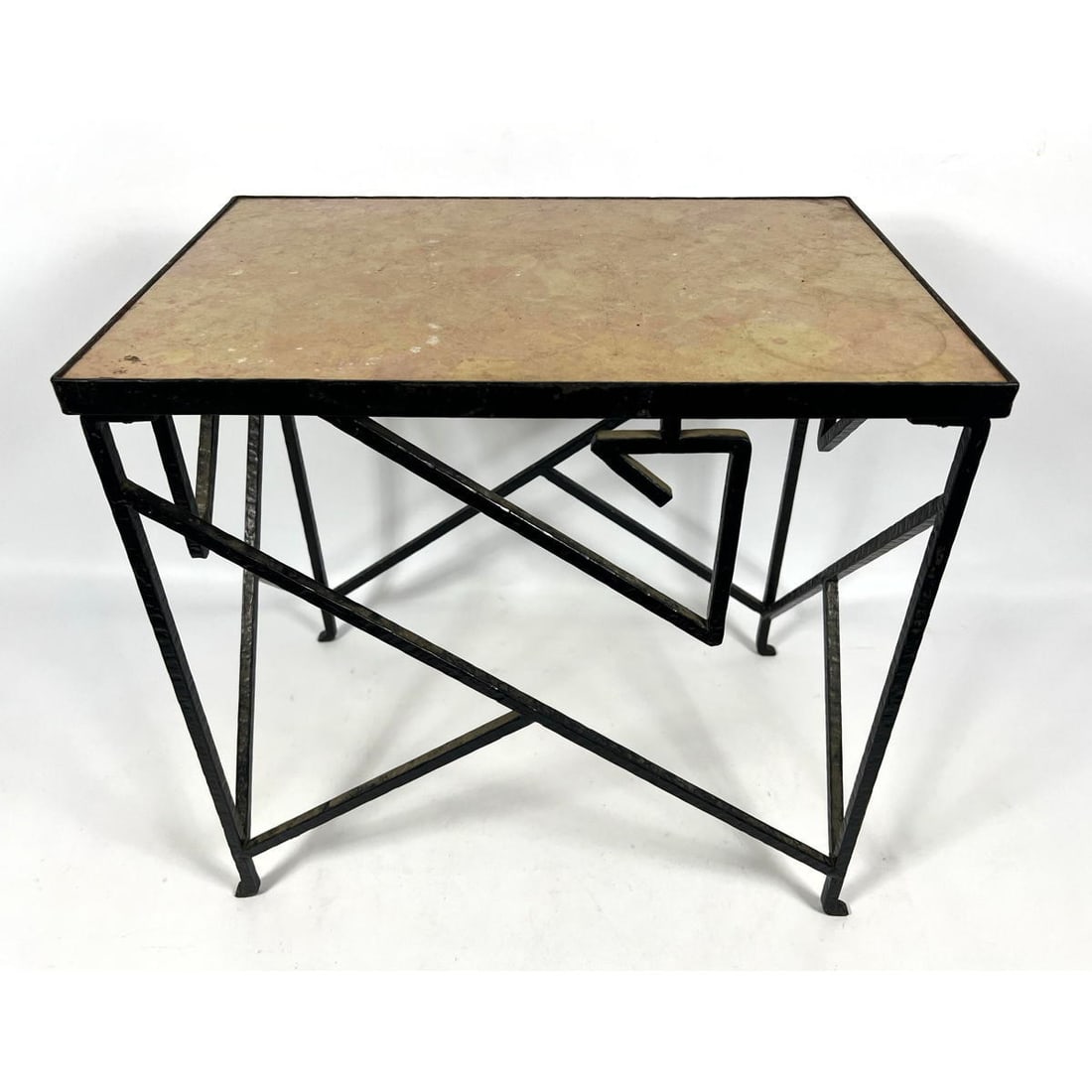 Hand-wrought iron and marble cubist end table. France. c. 1930 Angular design. (1 of 11)