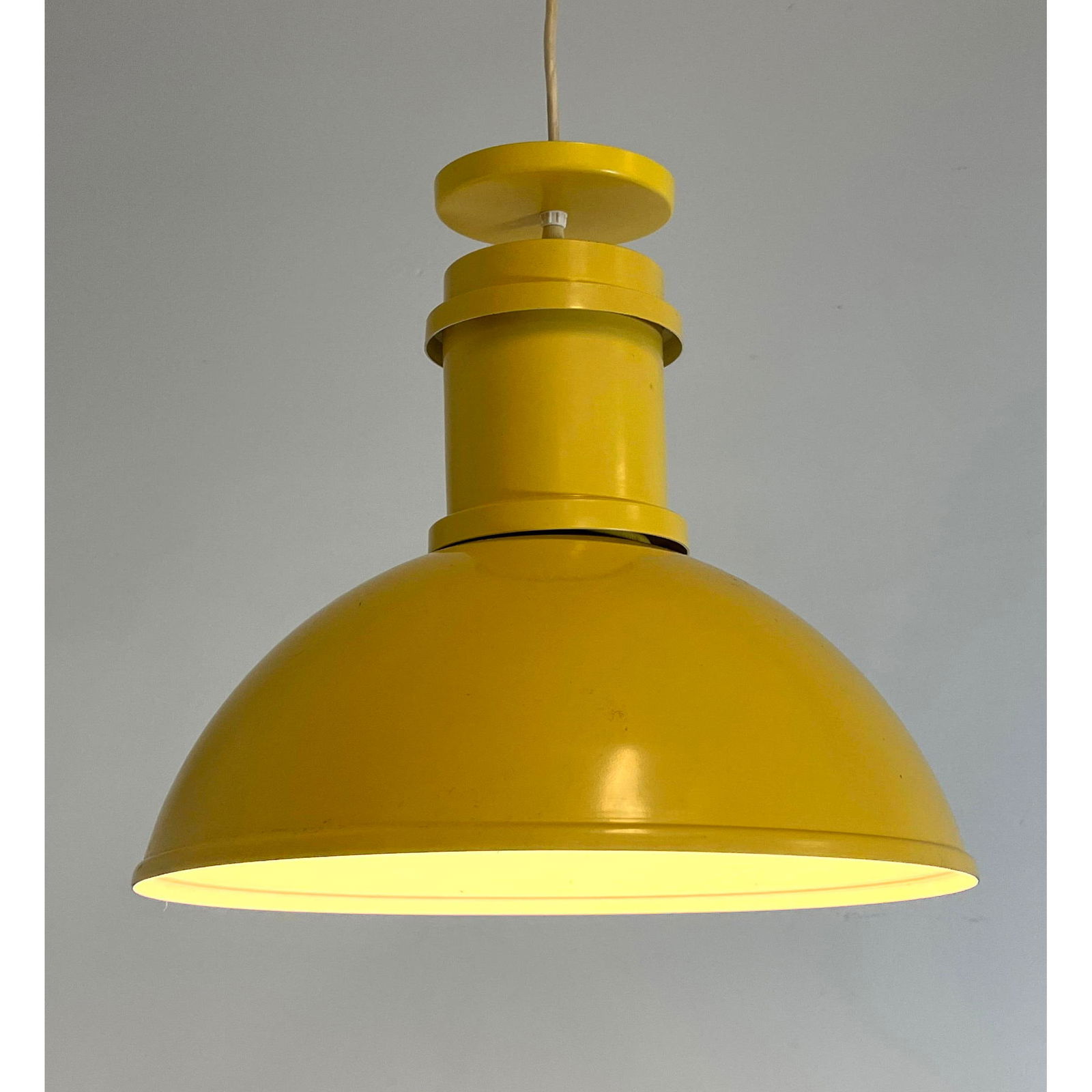 Bright Yellow Enameled Metal Hanging Pendant Lamp. Modernist Lighting. (1 of 6)