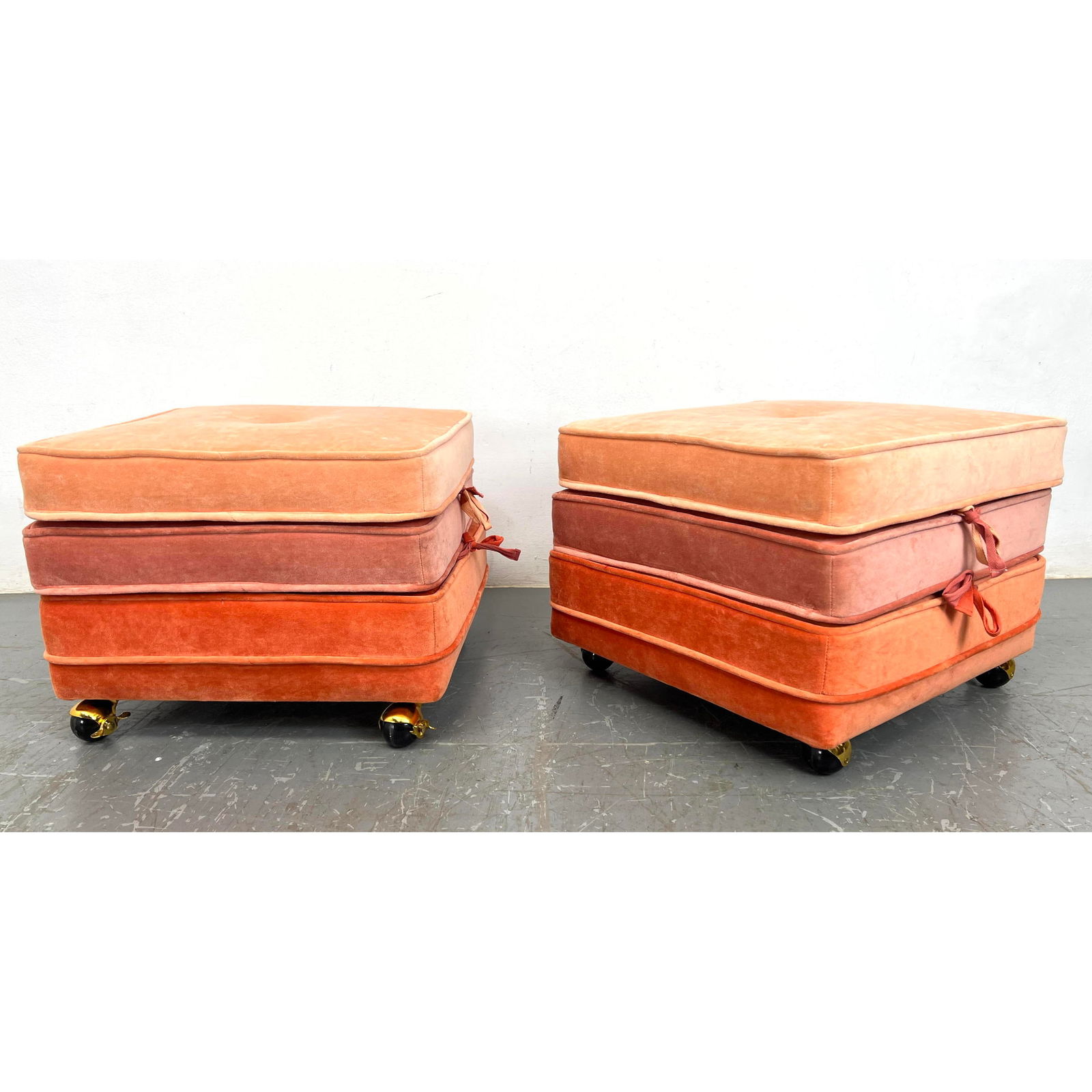 Pair 3 Stacking Cushion Rolling Stools.  Perfect to go with Mah Jong Seating. (1 of 11)