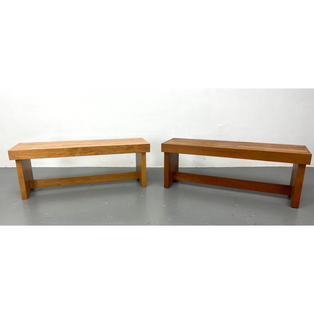2pc Studio Made Modernist Cherry Slat Benches. (1 of 19)