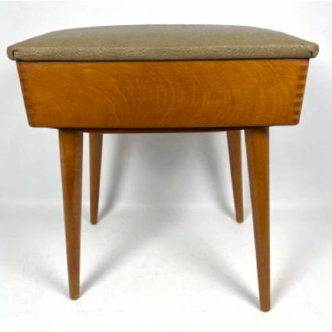 Mid Century Modernist Stool with lift top storage/ Sewing compartment. Marked Yugoslavia. (1 of 13)
