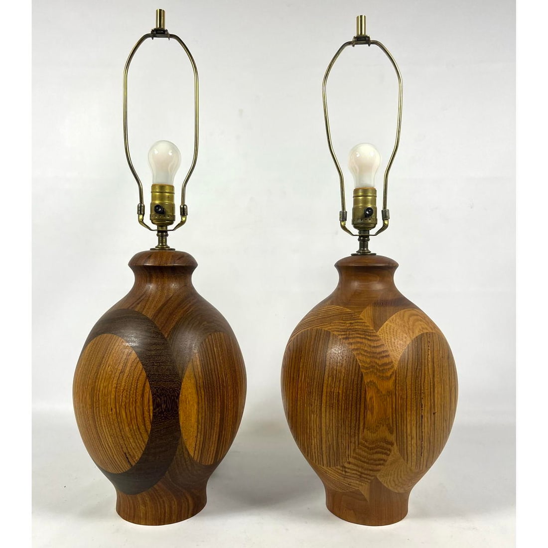 Pr Laminated Turned Wood Studio Artisan Table Lamps.  Modernist Design. Different woods were used so (1 of 12)