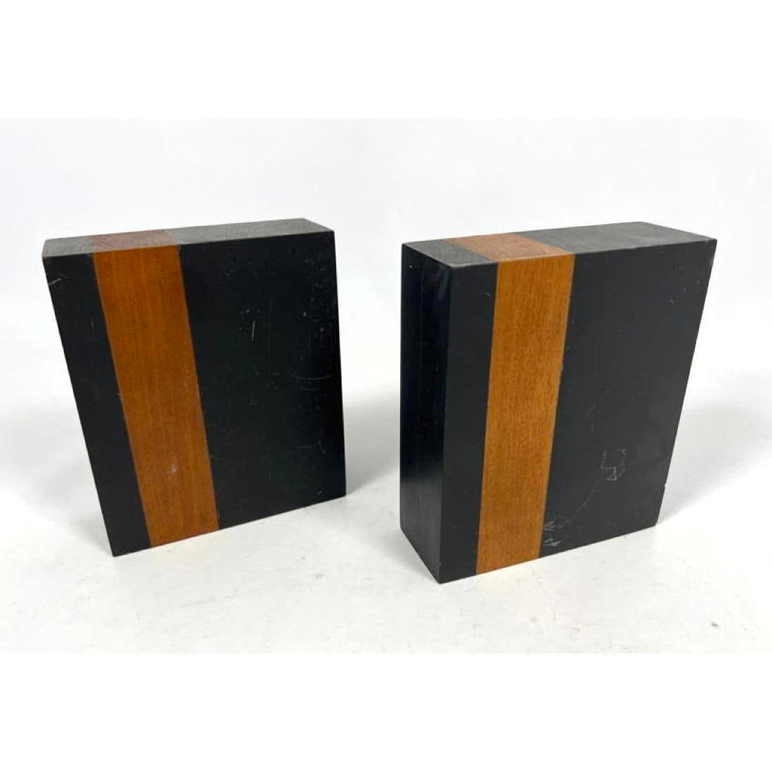 Pr PAUL EVANS and PHILIP POWELL Slate Walnut Bookends. Modernist design. Unmarked. (1 of 10)