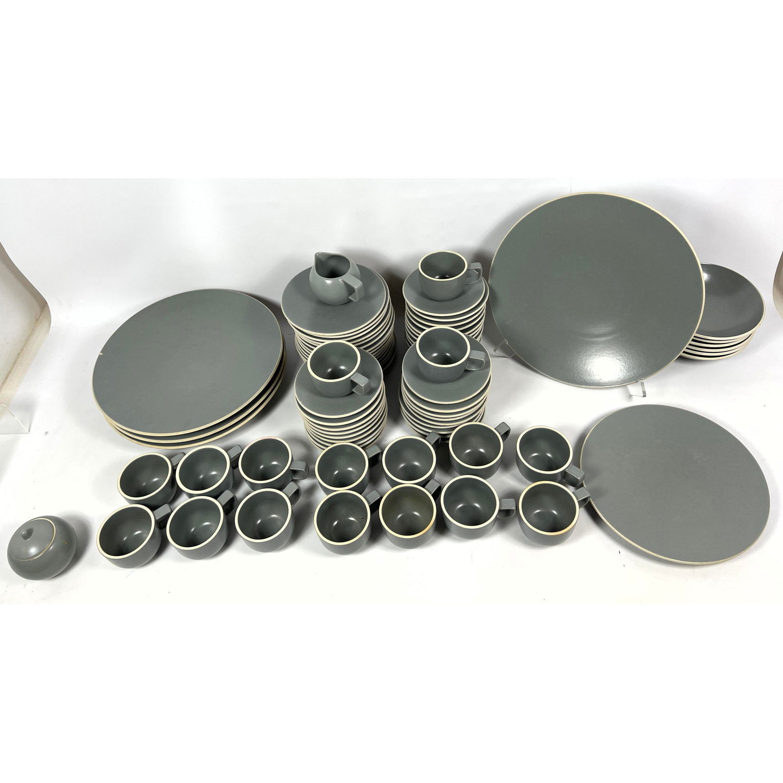 74pc SASAKI Colorstone Mat Gray Dinnerware Set. Modern Design China Set. Gray with off white rims. M (1 of 17)