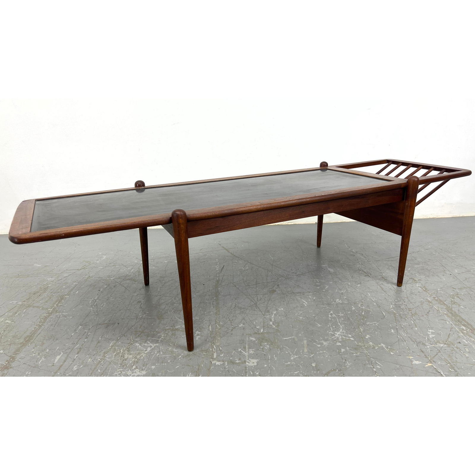 Walnut American Modern Coffee Table. Arthur Umanoff style. Architectural magazine rack to one end. B (1 of 10)